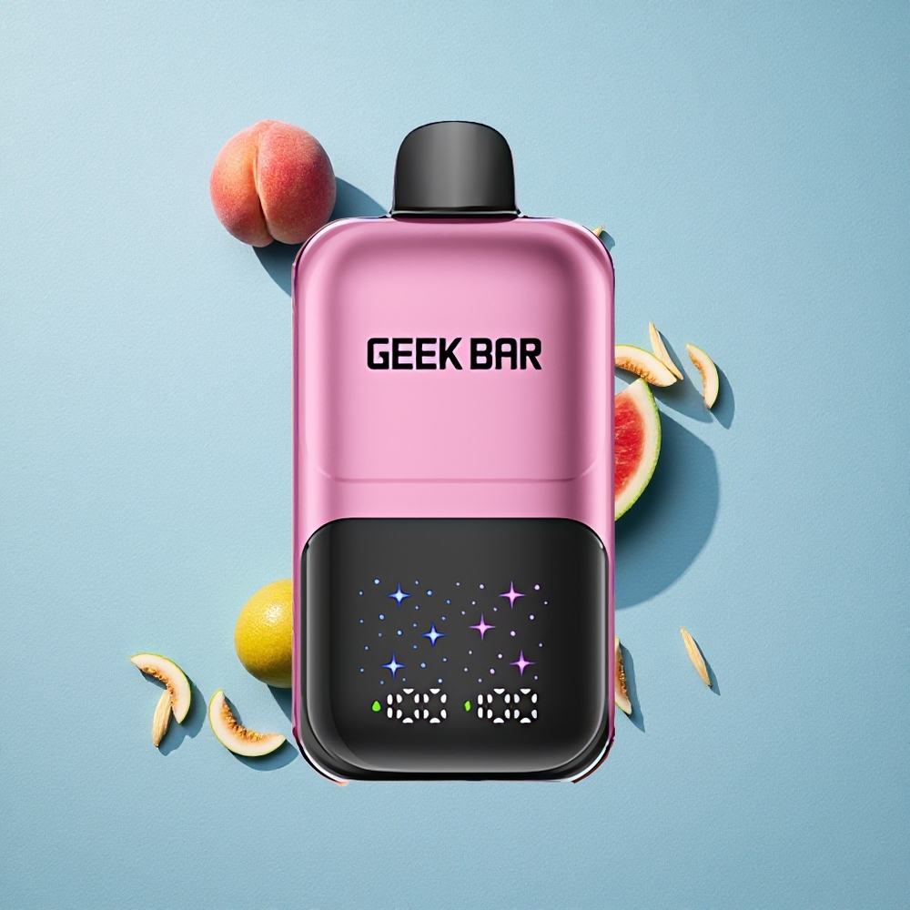 GEEK BAR 2GO ثنائي السلسلة 50000 نفخة بخاخ مزدوج 20 مل بنكهة الخوخ والبطيخ مع شاشة كبيرة تفاعلية