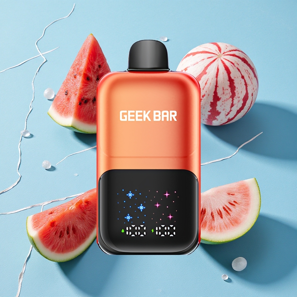 GEEK BAR 2GO ثنائي السلسلة 50000 نفخة علبة مزدوجة بسعة 20 مل بنكهة البطيخ وعلكة الفقاعات المثلجة