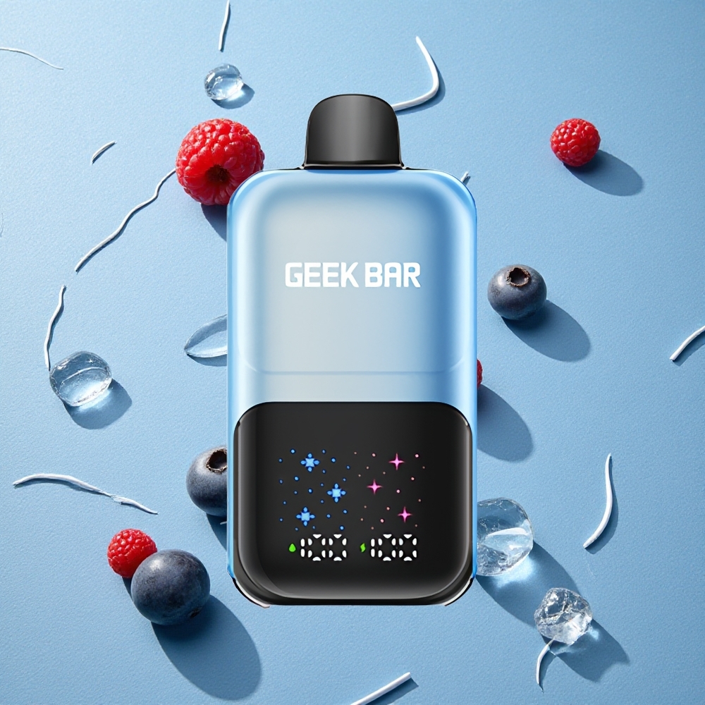 GEEK BAR 2GO ثنائي السلسلة 50000 نفخة شاشة كبيرة تفاعلية توت أزرق توت عُلّيق مثلج