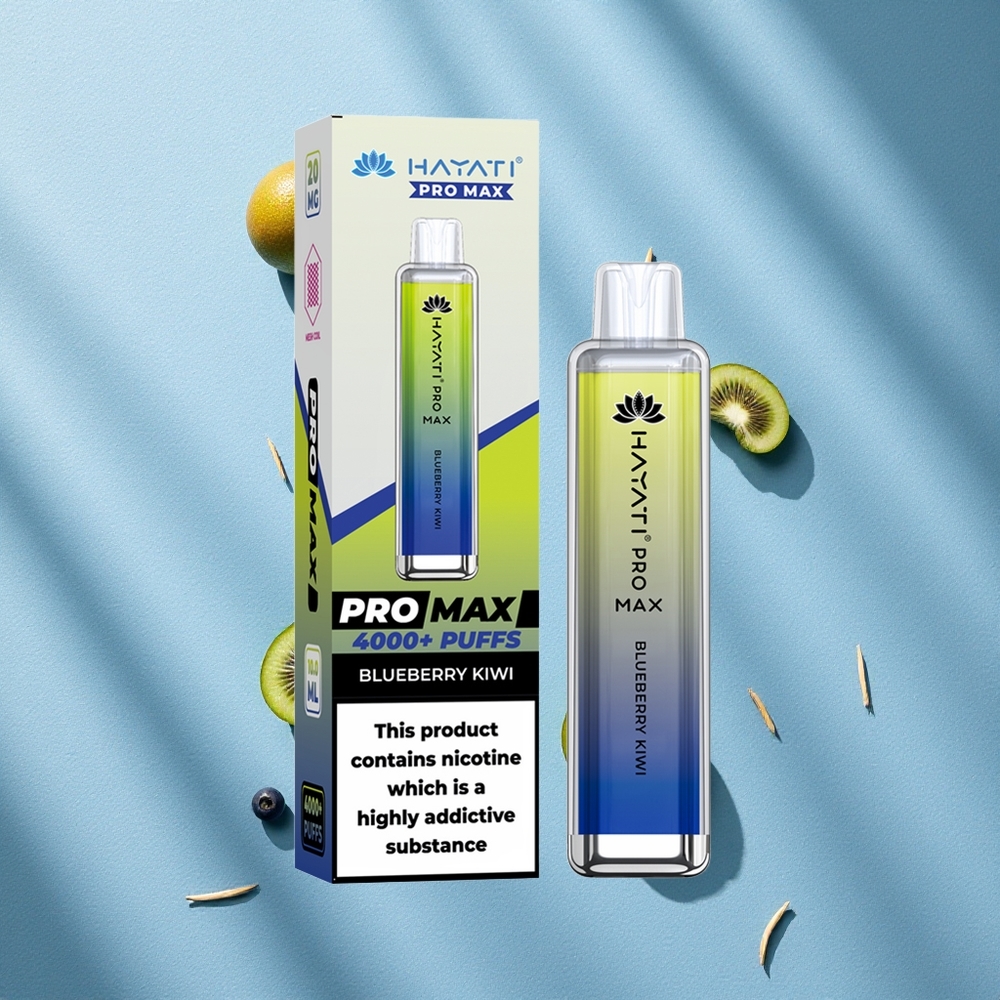 Hayati Pro Max 4000 Puffs سيجارة إلكترونية للاستخدام مرة واحدة بلوبيري كيوي ببطارية قوية 1400 مللي أمبير