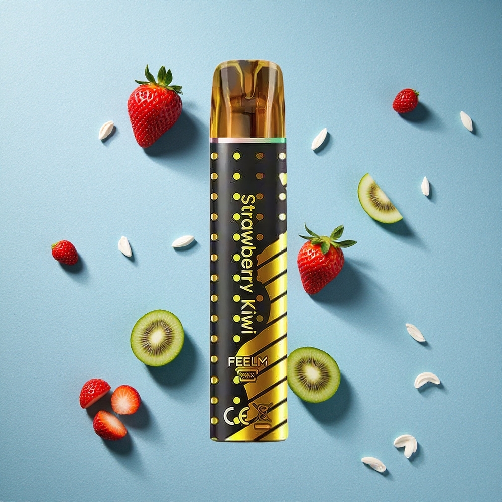 JNR Black&Golden 600+200 نفخة ستروبيري كيوي سجارة إلكترونية يمكن التخلص منها مع 2مل سعة سائل و 550 مللي أمبير سعة بطارية