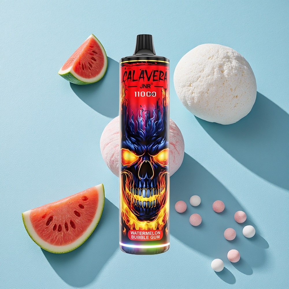 JNR Calavera 11000 Puffs سيجارة إلكترونية ذات استخدام لمرة واحدة بنكهة بطيخ وعلكة بـ 21 مل سعة سائل وشاحن Type-C