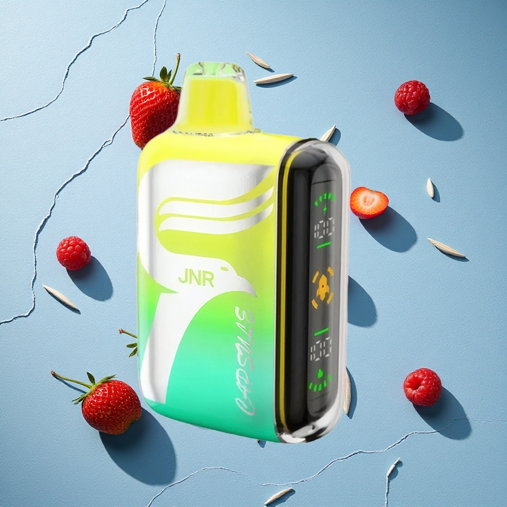 JNR Capsule 15000 Puffs فراولة توت شوكي بتقنية Dual Mesh Coil وشاشة Smart LED Display