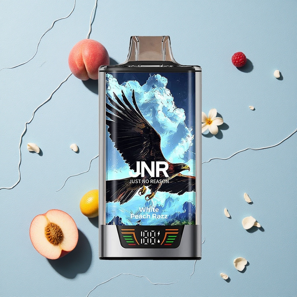 JNR Falcon Pro 28000 فان سيجارة إلكترونية للاستخدام مرة واحدة خوخ أبيض وتوت مع شاشة ذكية وشاحن USB Type-C