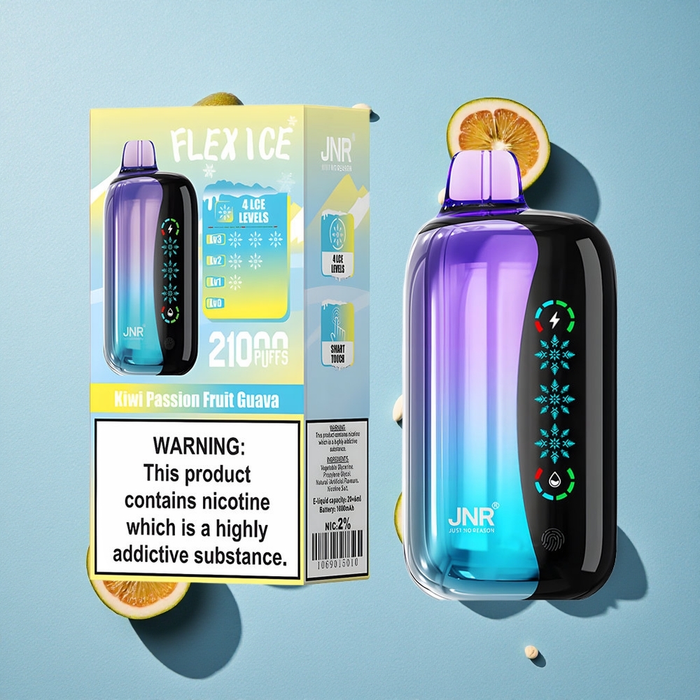 JNR Flex Ice 21000 Puffs سحبة فواكه الكيوي والباشن والجوافة مع شاشة لمس وشحن Type-C