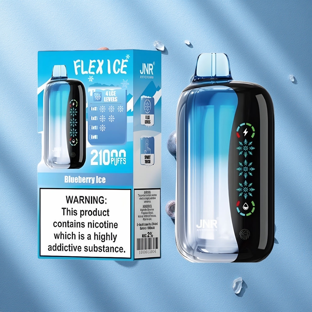 JNR Flex Ice 21000 نفخة سيجارة إلكترونية قابلة للتصريف توت أزرق مثلج مع شاشة لمس وشاحن Type-C