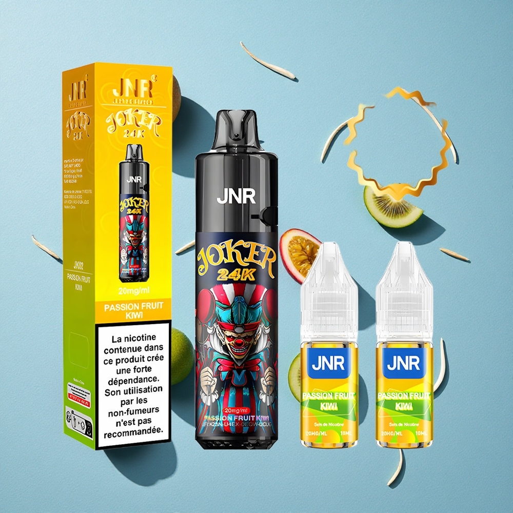 JNR Joker 24K Puffs بخاخ فواكه العاطفة والكيوي مع بطارية 800 مللي أمبير وشحن Type-C