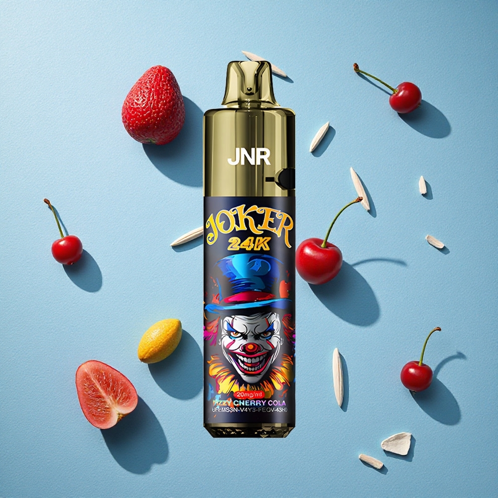 JNR Joker 24K Puffs فيب قابل لإعادة التعبئة بنكهة الكرز الغازي والكولا مع شحن Type-C