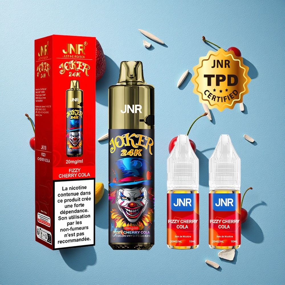 JNR Joker 24K Puffs فيب قابل لإعادة التعبئة بنكهة الكرز الغازي والكولا مع شحن Type-C
