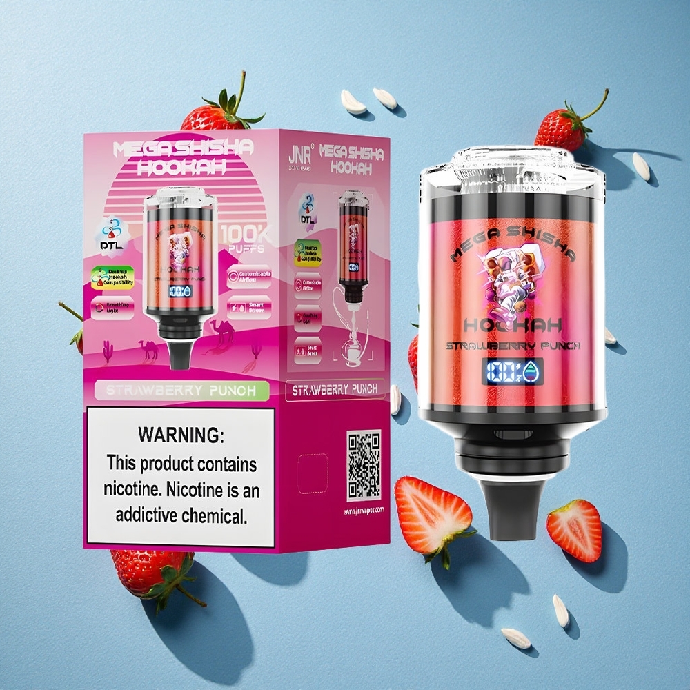 JNR Mega Shisha Hookah 100K ستروبيري بانش شاشة ذكية تفاعلية وشحن سريع Type-C