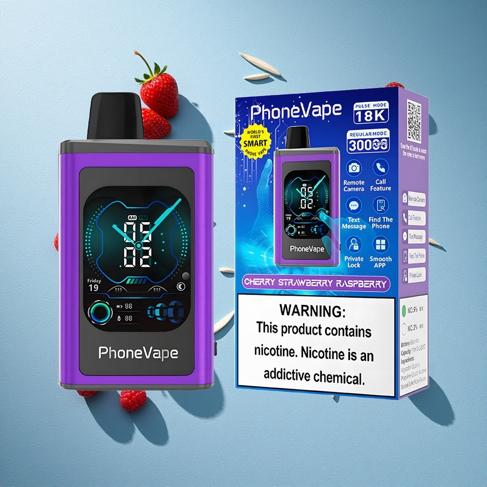 JNR PhoneVape 30000 نفخة سيجارة إلكترونية بطاريه 850 ملي أمبير بشحن Type-C كرز فراولة توت