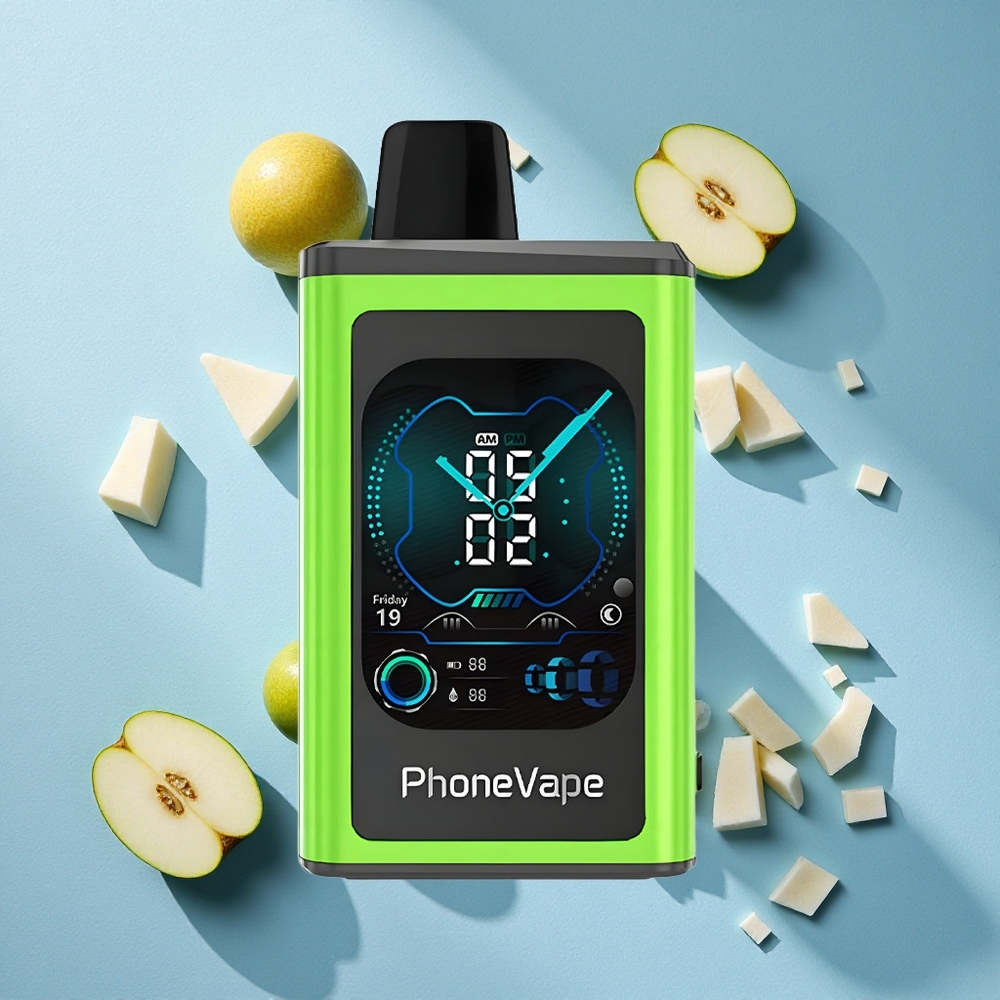 JNR PhoneVape 30000 نفخة سيجارة إلكترونية تفاح حامض مثلج مع شاشة عرض كاملة وبطارية 850mAh قابلة لإعادة الشحن