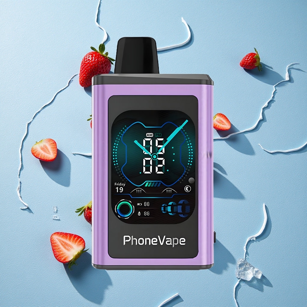 JNR PhoneVape 30000 نفخة بخاخة نكهة الفراولة آيس مع شاشة كاملة وبطارية قابلة لإعادة الشحن 850mAh