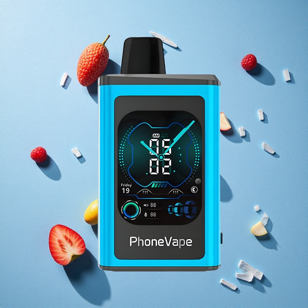 JNR PhoneVax 30000 نفخة بخار قابل للتخلص منه توت أزرق مثلج مع بطارية 850 مللي أمبير قابلة لإعادة الشحن وشاشة عرض كاملة