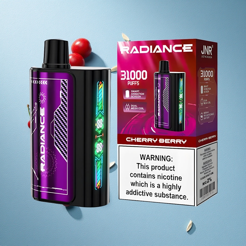 JNR Radiance 31000 Puffs سجارة إلكترونية عبوة واحدة بطعم الكرز والتوت بشاشة ذكية متحركة وشاحن Type-C