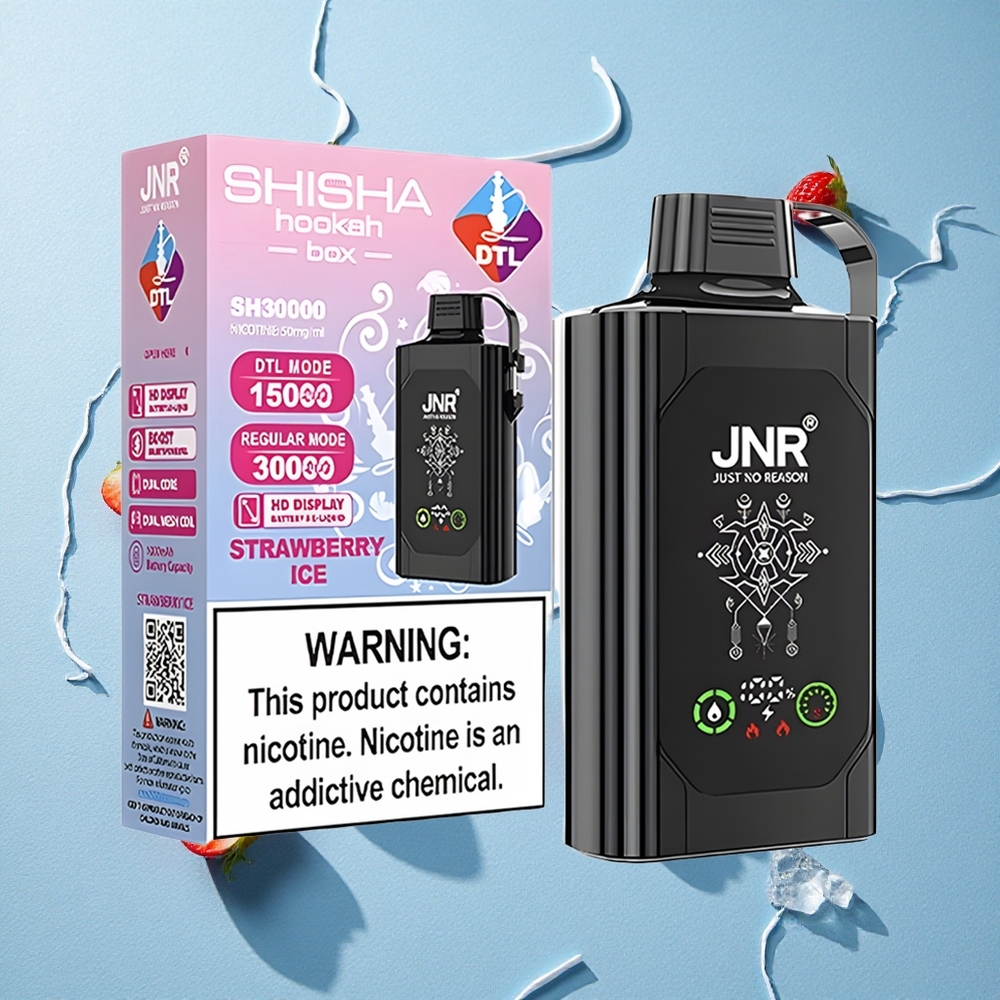 JNR Shisha Hookah Box 20500 Puffs فراولة مثلج بشاشة عالية الدقة وشحن سريع Type-C