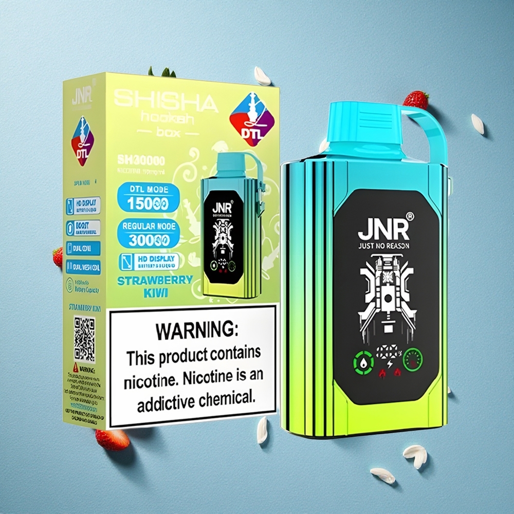 JNR Shisha Hookah Box 20500 نفخة عصير فراولة وكيوي بشاشة عالية الدقة وشاحن Type-C سريع