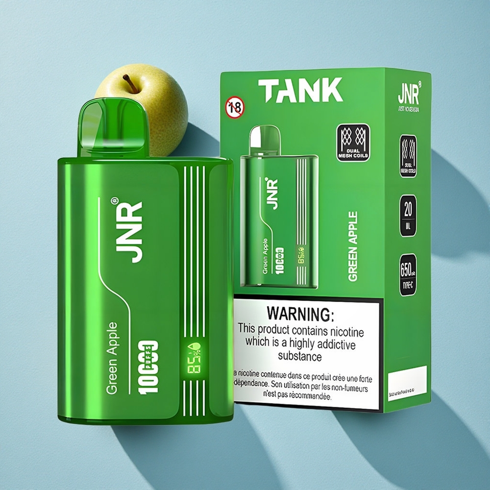 JNR Tank 10000 Puffs سيجارة إلكترونية للاستخدام مرة واحدة تفاح أخضر خوخ إجاص شحن سريع Type-C